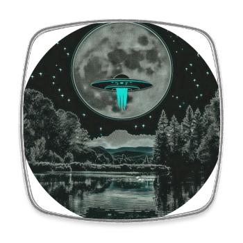 OVNI Nature Lune Lac Alien - Magnet carré - blanc - Devant