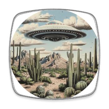 OVNI, Nature, Extraterrestre, Cactus, Cactus, Désert - Magnet carré - blanc - Devant