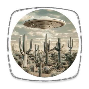 UFO, Nature, Alien, Cactus, Cacti, Desert - Square fridge magnet - white - Front