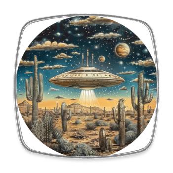 OVNI, Nature, Extraterrestre, Cactus, Cactus, Désert, - Magnet carré - blanc - Devant