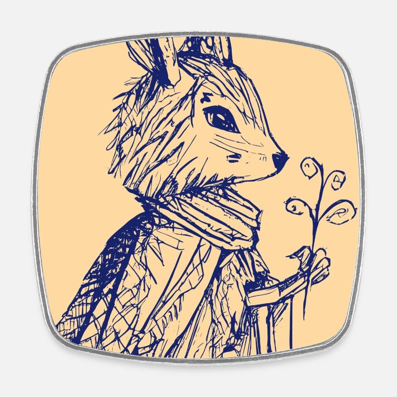 Un lapin énigmatique offrant une fleur - Magnet carré - blanc
