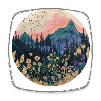 Boho, Flowers, Mountains, Landscape, Nature, Trees - Square fridge magnet - white - Front