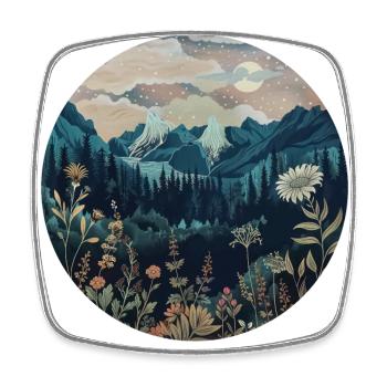 Boho, Flowers, Mountains, Landscape, Nature, Trees - Square fridge magnet - white - Front