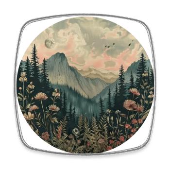 Boho, Flowers, Mountains, Landscape, Nature, Trees - Square fridge magnet - white - Front