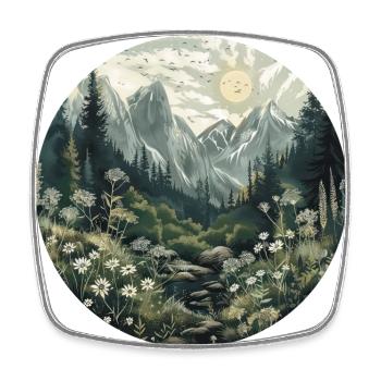 Boho, Flowers, Mountains, Landscape, Nature, Trees - Square fridge magnet - white - Front