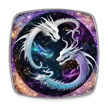 Dragon Yin und Yang - Viereckiger Kühlschrankmagnet - Weiß - Vorne
