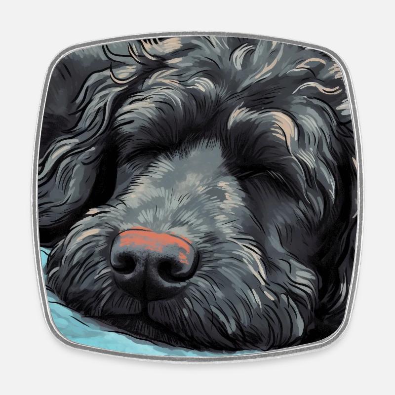 Sleeping Black Golden Doodle - Square fridge magnet - white