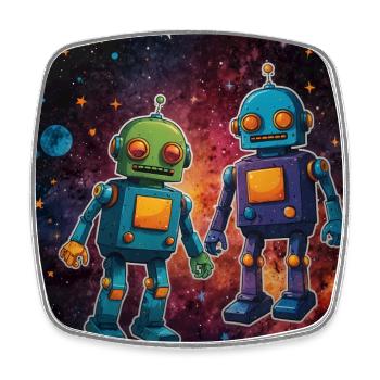 Two robots in love under the stars - Square fridge magnet - white - Front