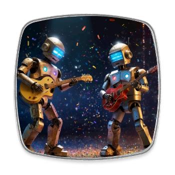 Deux robots jouant de la guitare - Magnet carré - blanc - Devant