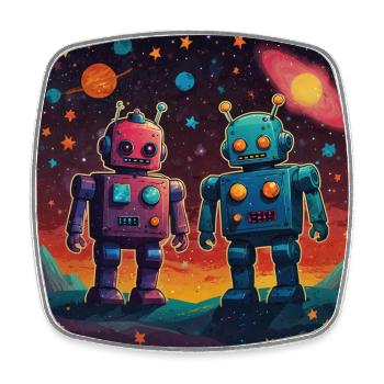 Two robots in love under the stars - Square fridge magnet - white - Front