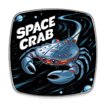 Space Crab Weltraumkrabbe als Raumschiff - Viereckiger Kühlschrankmagnet - Weiß - Vorne
