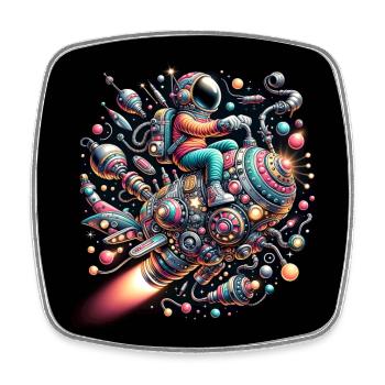 Homme de l’espace dans un vaisseau spatial décoré coloré - Magnet carré - blanc - Devant