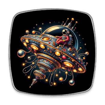 Homme de l’espace dans un vaisseau spatial décoré coloré - Magnet carré - blanc - Devant