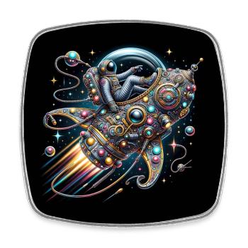 Homme de l’espace dans un vaisseau spatial décoré coloré - Magnet carré - blanc - Devant
