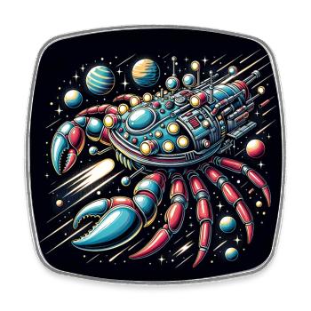 Vaisseau spatial fantastique coloré en forme de crabe - Magnet carré - blanc - Devant