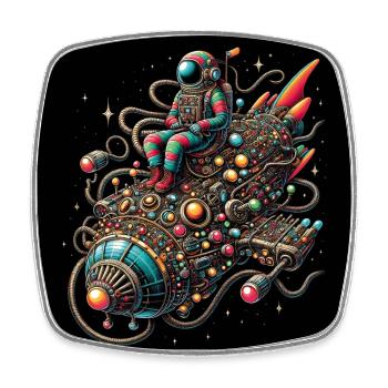Petit astronaute décoré coloré de vaisseau spatial - Magnet carré - blanc - Devant