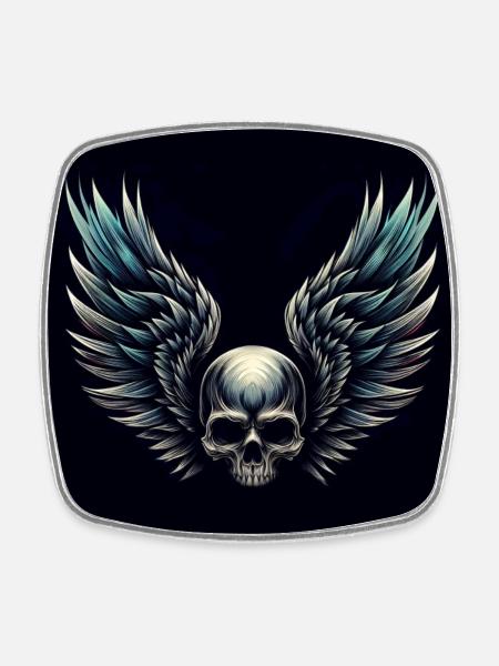 Skull with wings (black) - Square fridge magnet - white