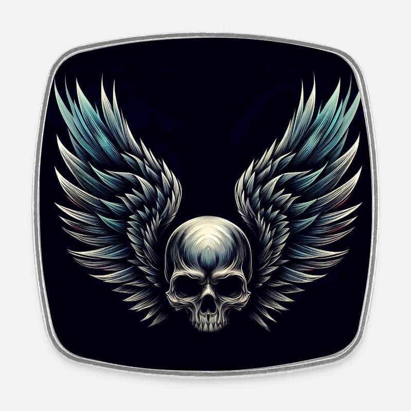 Skull with wings (black) - Square fridge magnet - white