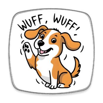 Fröhlicher Wuff, Wuff - Viereckiger Kühlschrankmagnet - Weiß - Vorne