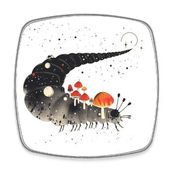 Chenille surréaliste avec des champignons - Motif de la forêt - Magnet carré - blanc - Devant