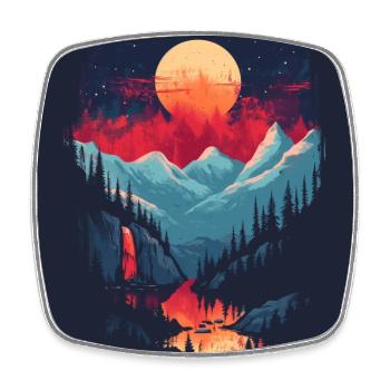 Moonlight and Nature At Night Mountains Forest - Square fridge magnet - white - Front
