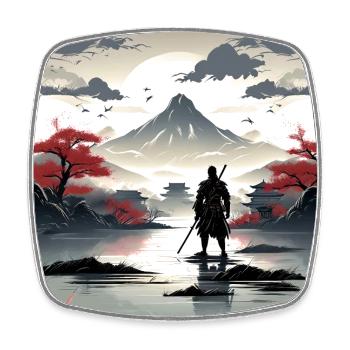 Alone Samurai at a Beautiful Landscape - Square fridge magnet - white - Front