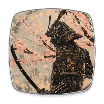 Japanisch, Samurai, Kirschblüte, Kunst, Ukiyo-E - Viereckiger Kühlschrankmagnet - Weiß - Vorne