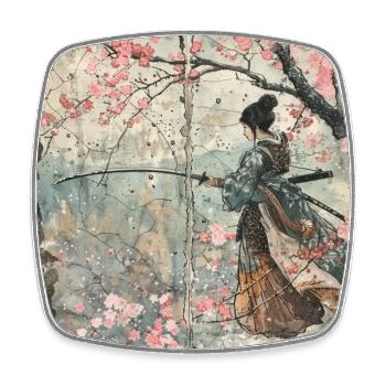 Japanisch, Samurai, Kirschblüte, Kunst, Ukiyo-E, s - Viereckiger Kühlschrankmagnet - Weiß - Vorne