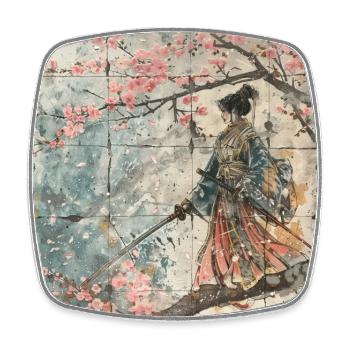 Japanisch, Samurai, Kirschblüte, Kunst, Ukiyo-E - Viereckiger Kühlschrankmagnet - Weiß - Vorne