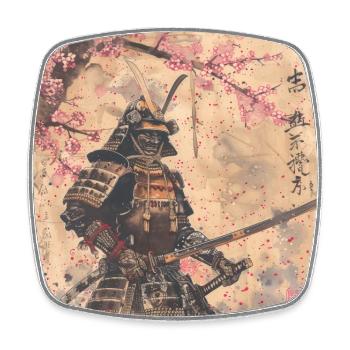 Japanisch, Samurai, Kirschblüte, Kunst, Ukiyo-E - Viereckiger Kühlschrankmagnet - Weiß - Vorne