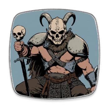 Viking warrior with skull mask and horns - Square fridge magnet - white - Front