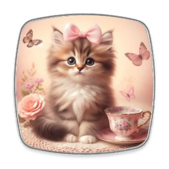 Vintage Kitten Wearing Bows - Square fridge magnet - white - Front