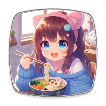 Japanisches Anime-Mädchen isst Ramen - Viereckiger Kühlschrankmagnet - Weiß - Vorne