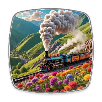 Nostalgic Railway Train Smoking Locomotive - Square fridge magnet - white - Front