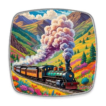 Nostalgic Railway Train Smoking Locomotive - Square fridge magnet - white - Front