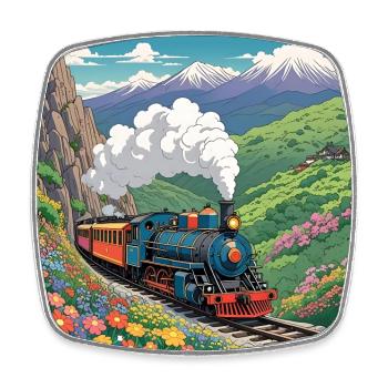 Nostalgic Railway Train Smoking Locomotive - Square fridge magnet - white - Front