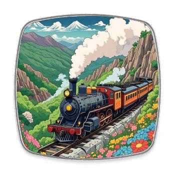 Nostalgic Railway Train Smoking Locomotive - Square fridge magnet - white - Front