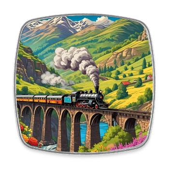Nostalgischer Eisenbahnzug mit Dampflok auf Brücke - Viereckiger Kühlschrankmagnet - Weiß - Vorne