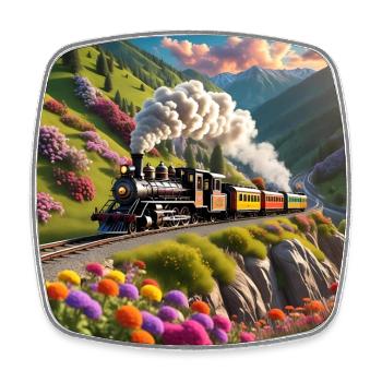 Nostalgischer Eisenbahnzug mit Dampflok auf Brücke - Viereckiger Kühlschrankmagnet - Weiß - Vorne