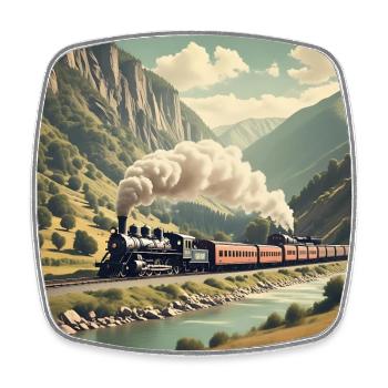 Bunter Nostalgie Eisenbahnzug mit Dampflok - Viereckiger Kühlschrankmagnet - Weiß - Vorne
