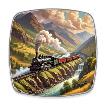 Bunter nostalgischer Eisenbahnzug mit Dampflok - Viereckiger Kühlschrankmagnet - Weiß - Vorne