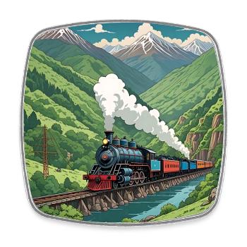 Bunter nostalgischer Eisenbahnzug mit Dampflok - Viereckiger Kühlschrankmagnet - Weiß - Vorne