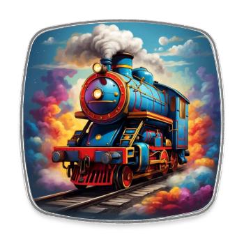 Locomotive à vapeur nostalgique colorée - Magnet carré - blanc - Devant
