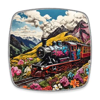 Bunte nostalgische Lokomotive mit Waggons - Viereckiger Kühlschrankmagnet - Weiß - Vorne