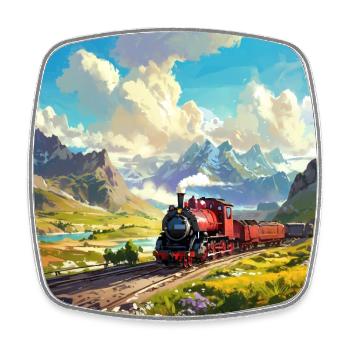 Nostalgia Railway Steam Locomotive with Wagons - Square fridge magnet - white - Front