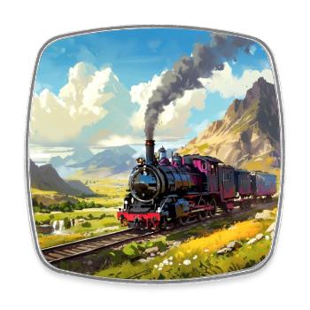 Nostalgic steam locomotive with wagons - Square fridge magnet - white - Front