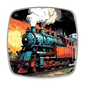 Bunte nostalgische Lokomotive im Bahnhof - Viereckiger Kühlschrankmagnet - Weiß - Vorne