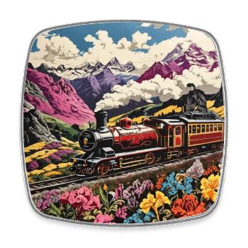 Colorful nostalgic locomotive with wagon - Square fridge magnet - white - Front