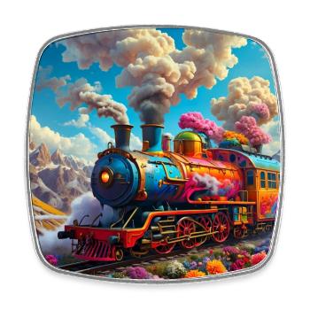 Locomotive à vapeur fantastique nostalgique colorée - Magnet carré - blanc - Devant