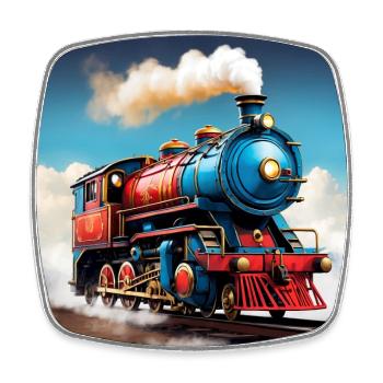 Bunte nostalgische Dampflokomotive - Viereckiger Kühlschrankmagnet - Weiß - Vorne